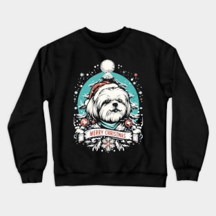 Shih Tzu Merry Christmas Santa Hat and Christmas Tree Crewneck Sweatshirt